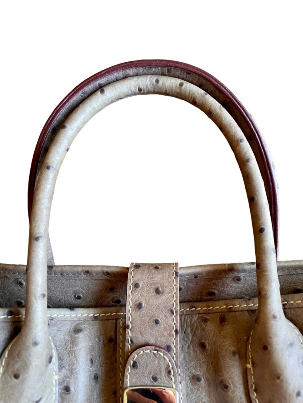 Dooney & Bourke Ostrich Leather Satchel Taupe Chain Strap Bag - Picture 10 of 14